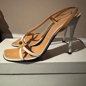 Casadei Tan and White Strappy Heels